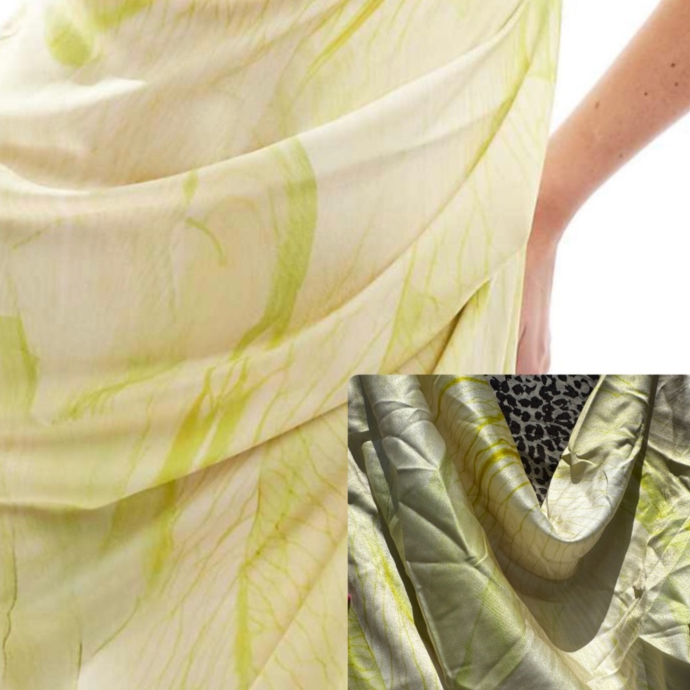 ASOS satin off shoulder drape detail midi dress in muted palm print NWT